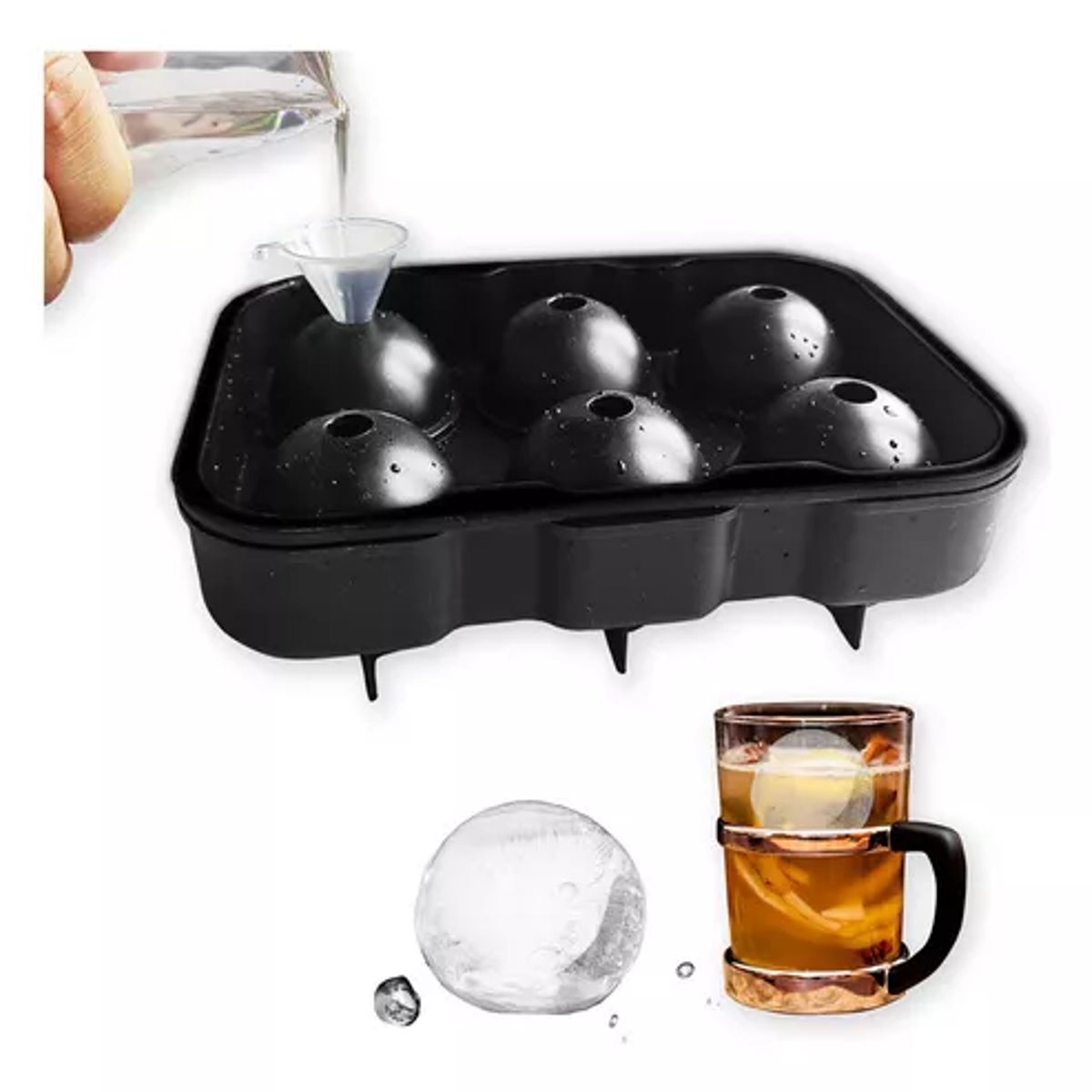 GENERICO - Cubeta De Hielo Silicona Whisky Tragos Coctel Con Embudo