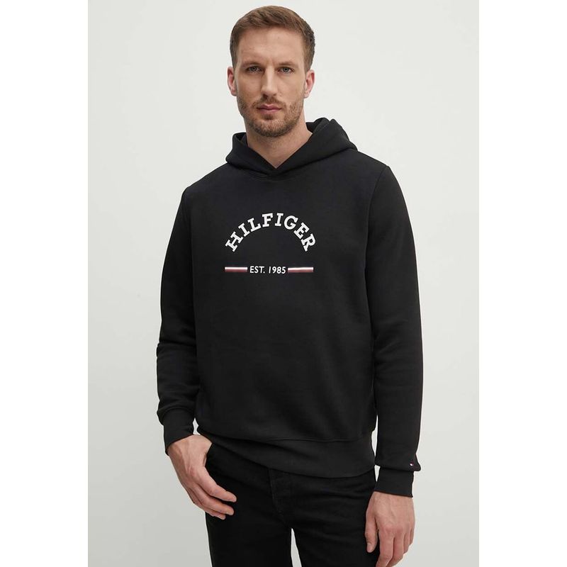 TOMMY HILFIGER - Polerón con gorro y logo estampado Negro Tommy Hilfiger.