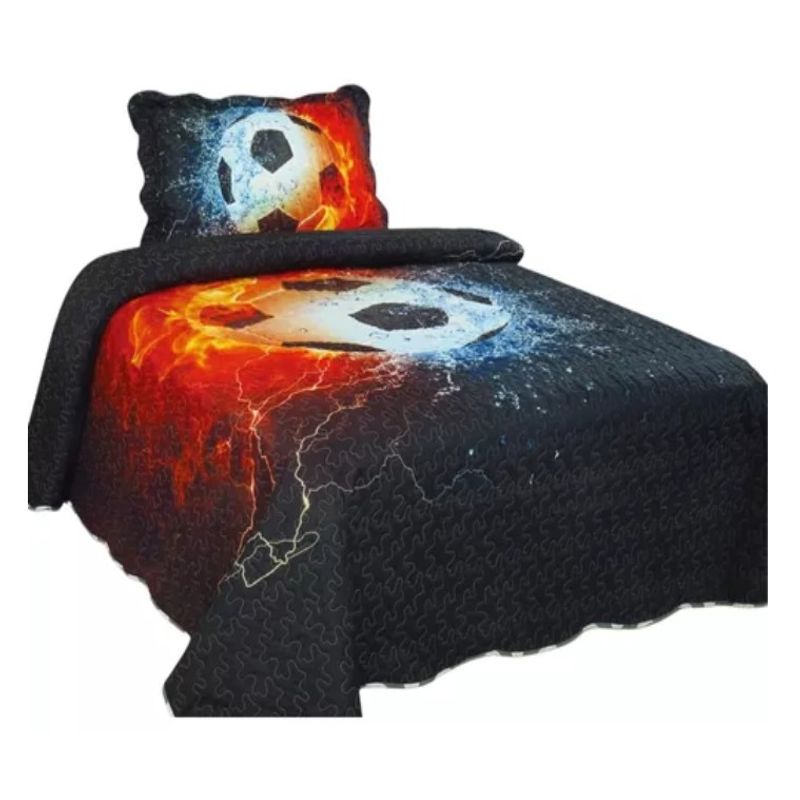 COMPRAPO - Cubrecama Quilt Juvenil Liviano 1.5 Pza. Mod. Fuego Fútbol