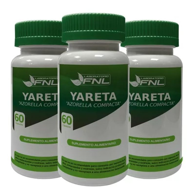 FNL - Yareta / Llareta 3 Frascos 180 Capsulas 3x60 Caps. Glucosa