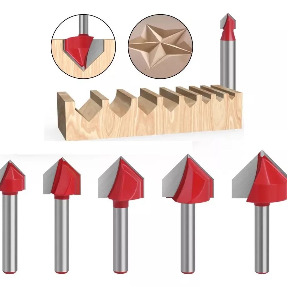 GENERICO - Fresa Ranura V Vástago ¼  38  A 1 Pulgada 6 pcs