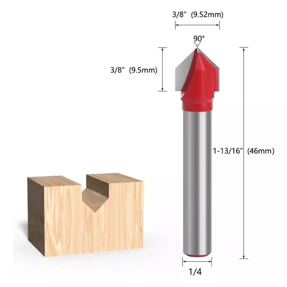 GENERICO - Fresa Ranura V Vástago ¼  38  A 1 Pulgada 6 pcs
