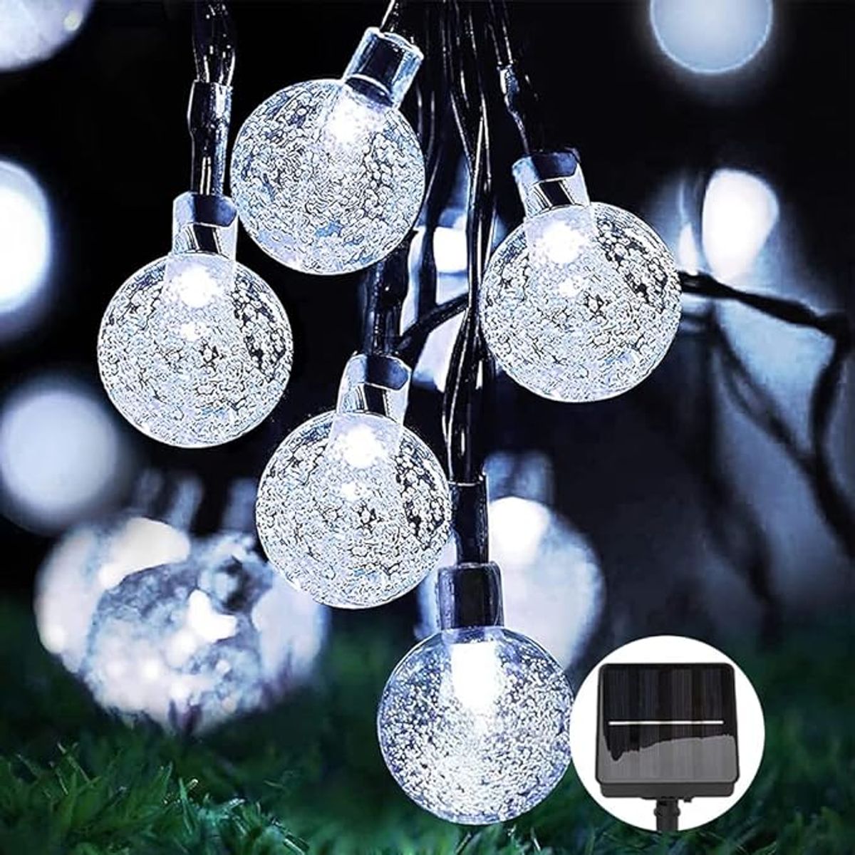 GENERICO - GUIRNALDA SOLAR ESFERA BLANCO TRANSPARENTE 6.5 MTS 30 L