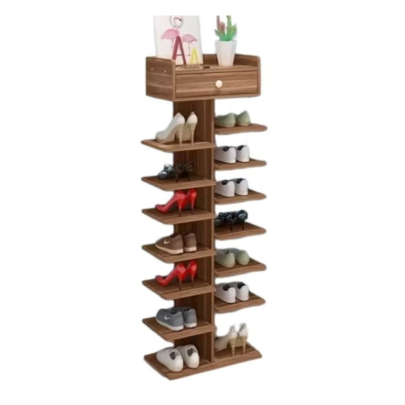GENERICO - Zapatero Organizador Estante Zapatos 14 Pcs Hall Armario Madera Oscura