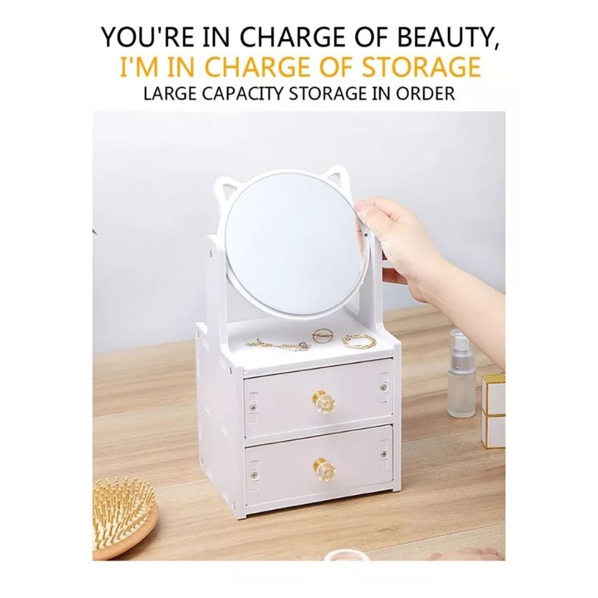 GENERICO - Organizador Cajón Maquillaje Con Espejo 2 Cajones
