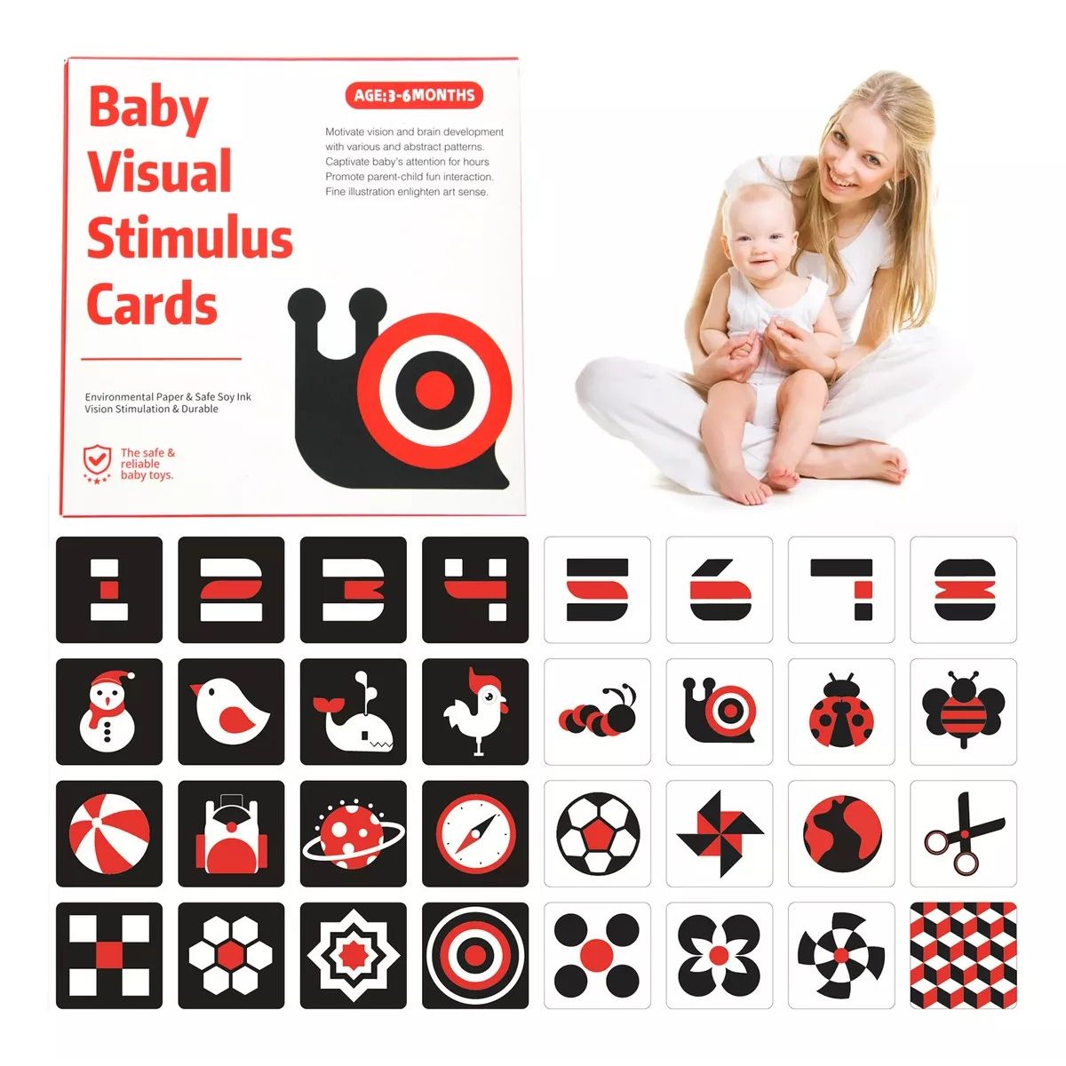 KUANGYE - Tarjetas Estimulación Visual Bebé Alto Contraste Sensorial