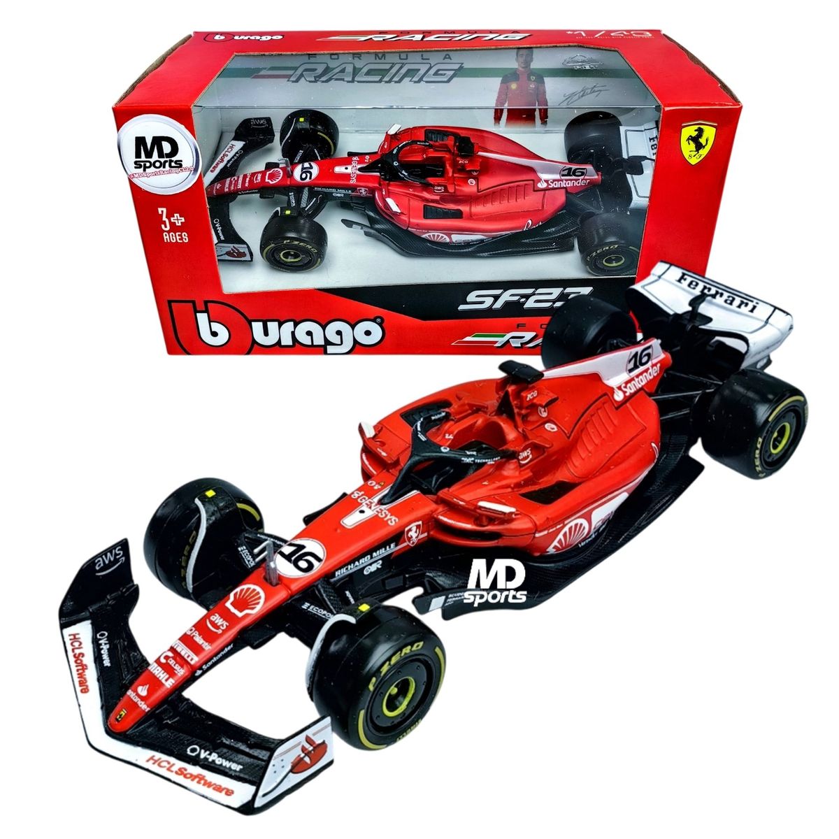 BBURAGO - Auto F1 Ferrari SF-23 Las Vegas 2023 Leclerc Caja Norma 1:43