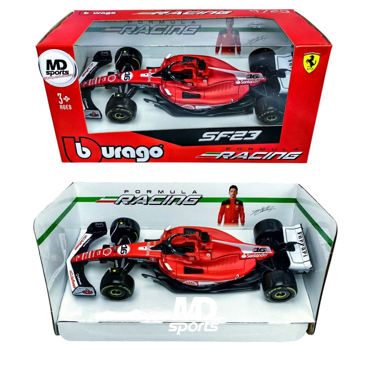 BBURAGO - Auto F1 Ferrari SF-23 Las Vegas 2023 Leclerc Caja Norma 1:43
