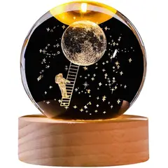 KUANGYE - Esfera De Cristal Y Madera Con Luz Blanca