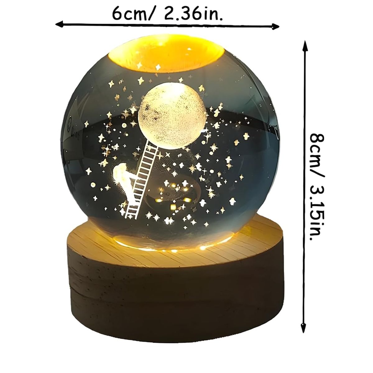 KUANGYE - Esfera De Cristal Y Madera Con Luz Blanca