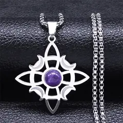 TIOZONEY - Colgante Nudo Bruja de Cristal Morado en Cadena Plata 35mm