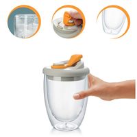 Vaso Cafe Vidrio Doble Pared Termica Mug Tapa Antiderrame