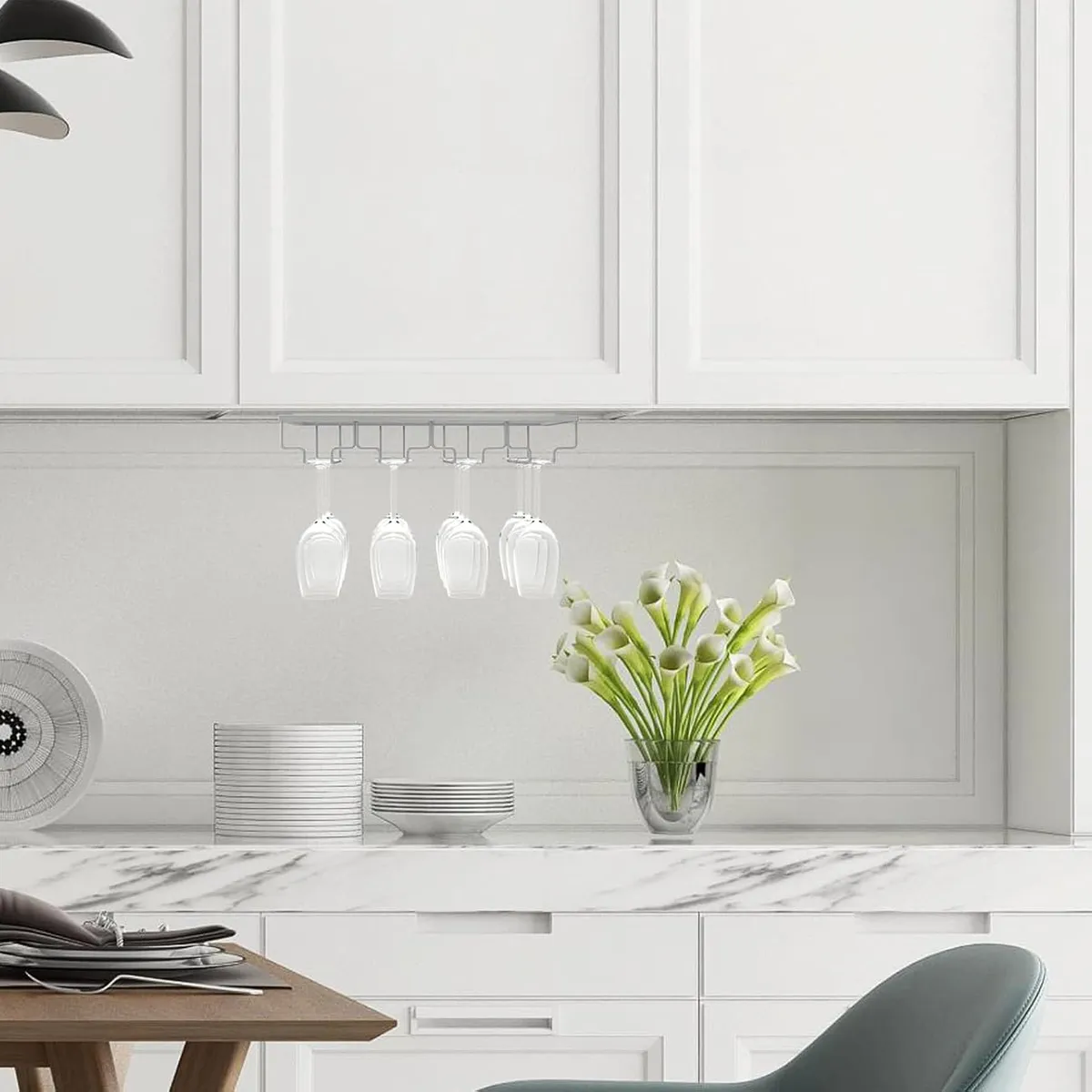 KUANGYE - Colgador De Copas Metal Cromado Bar Premium Organización Color blanco