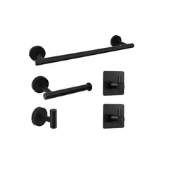 GENERICO - Set De 5 Accesorios De Baño Acero Inoxidable Negro