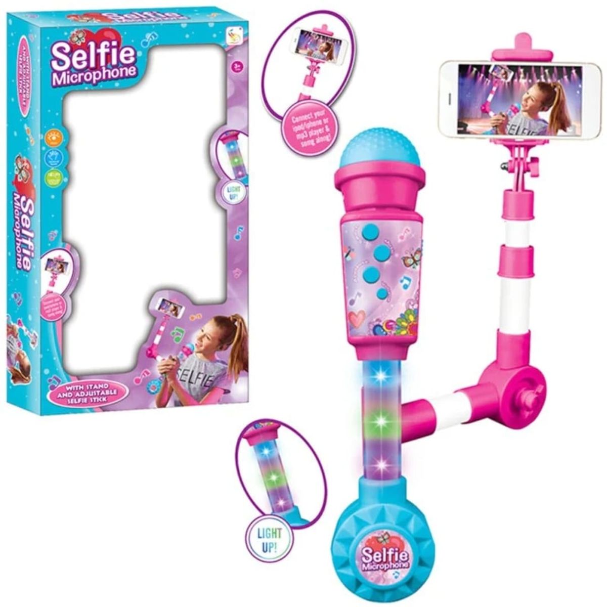 GENERICO - Micrófono Karaoke Infantil Con Selfie Stick Rosa