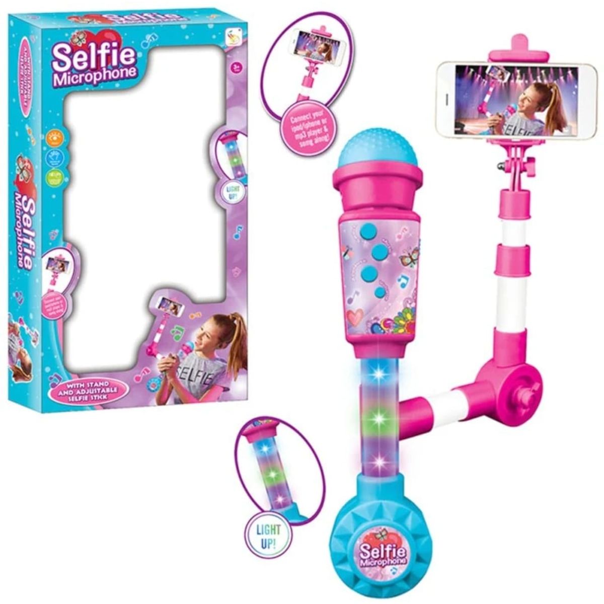GENERICO - Micrófono Karaoke Infantil Con Selfie Stick Rosa