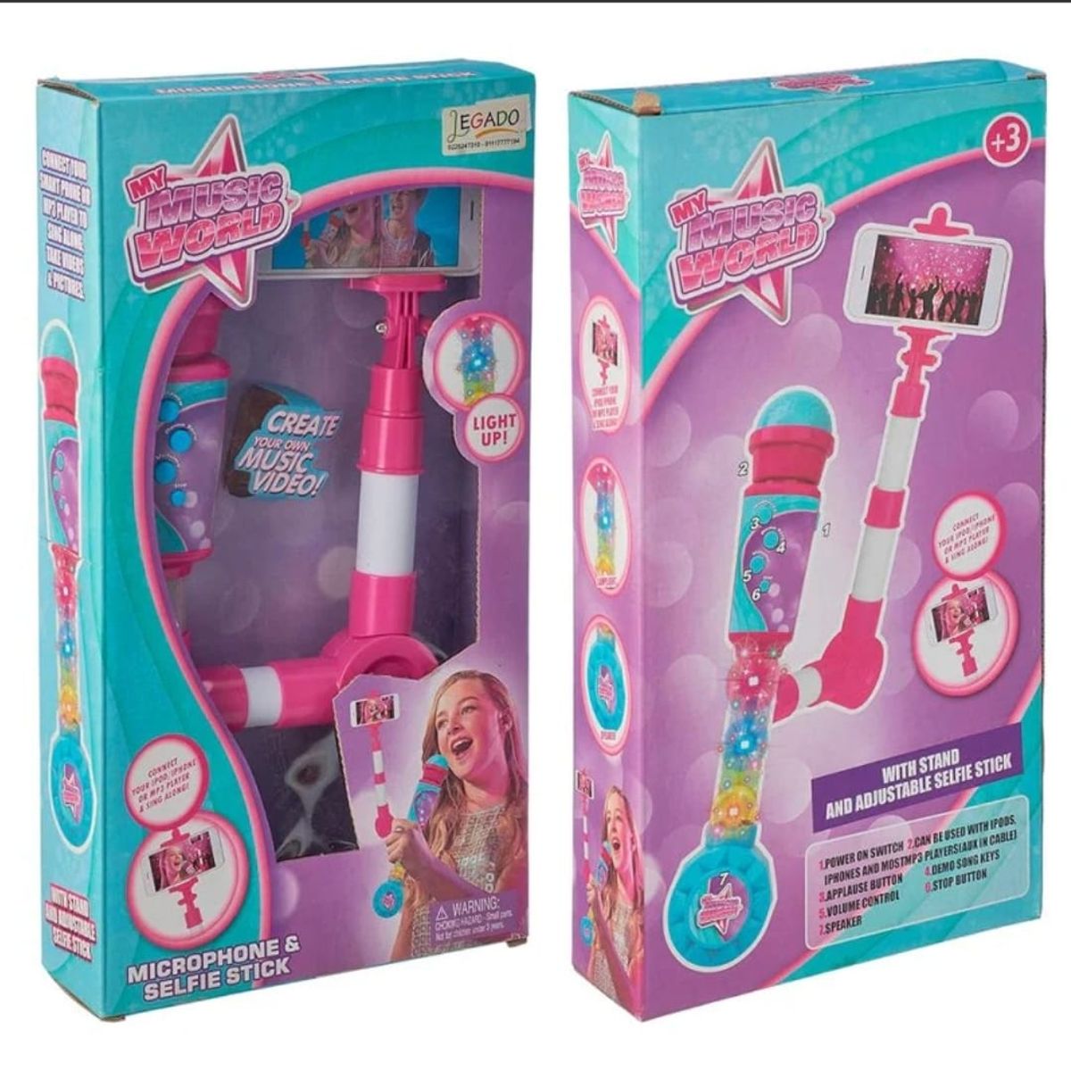 GENERICO - Micrófono Karaoke Infantil Con Selfie Stick Rosa