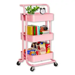 UTILISIMO - Carrito De Almacenamiento Organizador 3 Niveles Con Ruedas Color Rosa