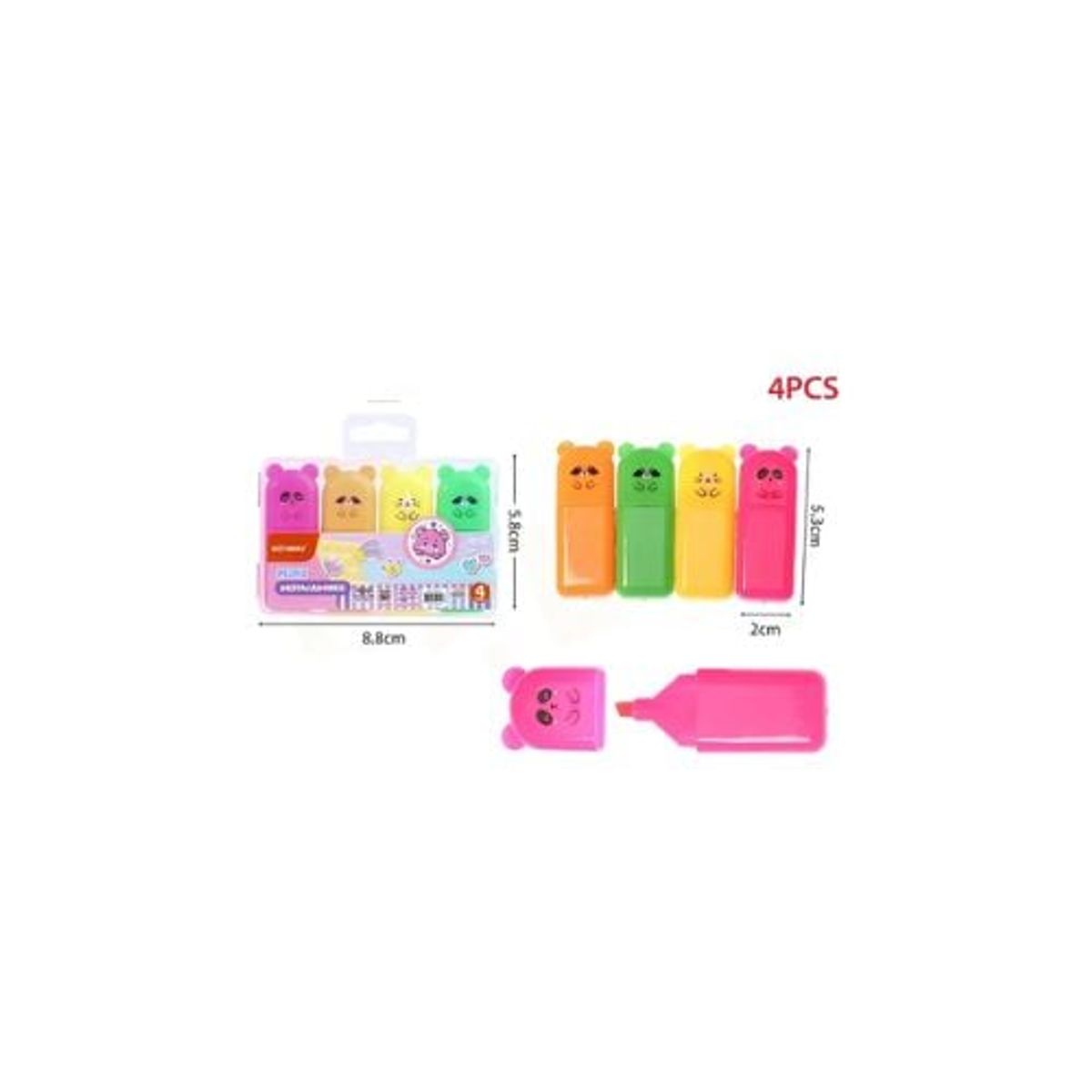 GENERICO - Destacadores Flúor Oso 4Pcs