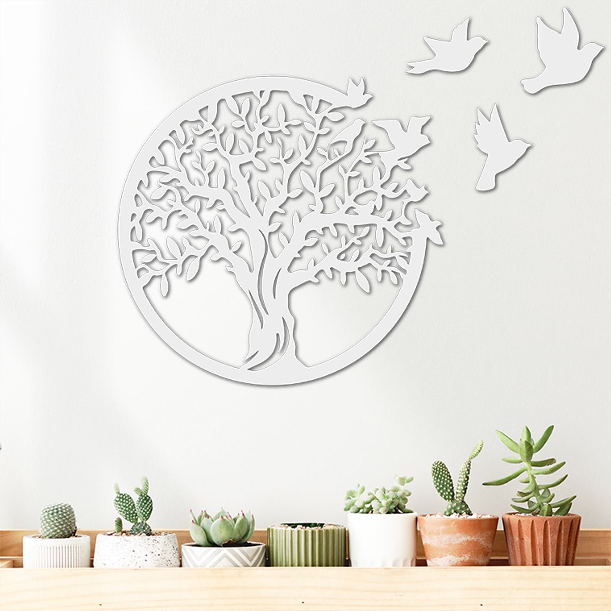 ELAB PROPIA - Cuadro Decorativo Calado en Madera - Árbol con Pájaros en Vuelo