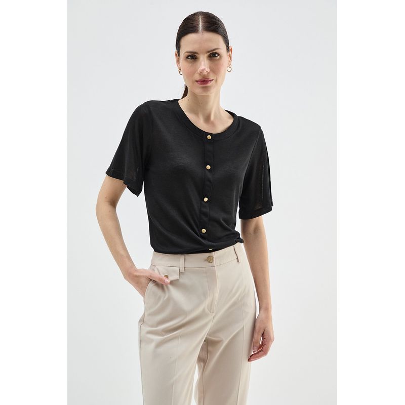 MA GRIFFE - Polera Manga Corta Negro Mujer Magriffe