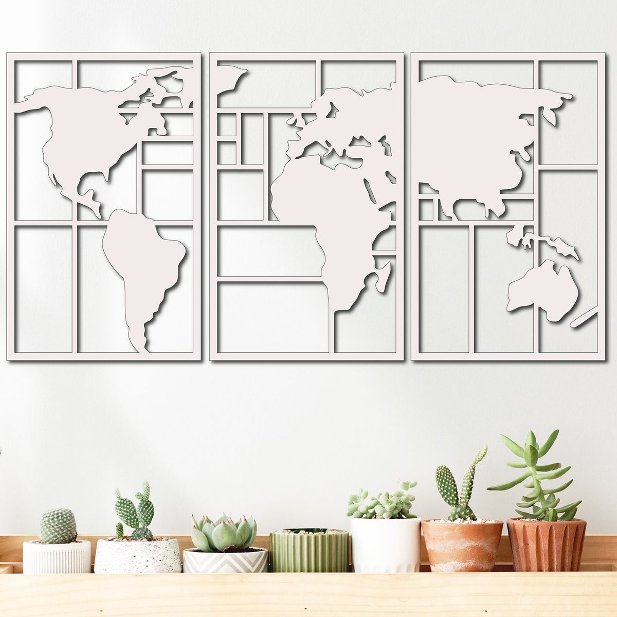 ELAB PROPIA - Set 3 Cuadros Decorativos Mapamundi 60 cm x 38 cm c.u. - Fun Republic