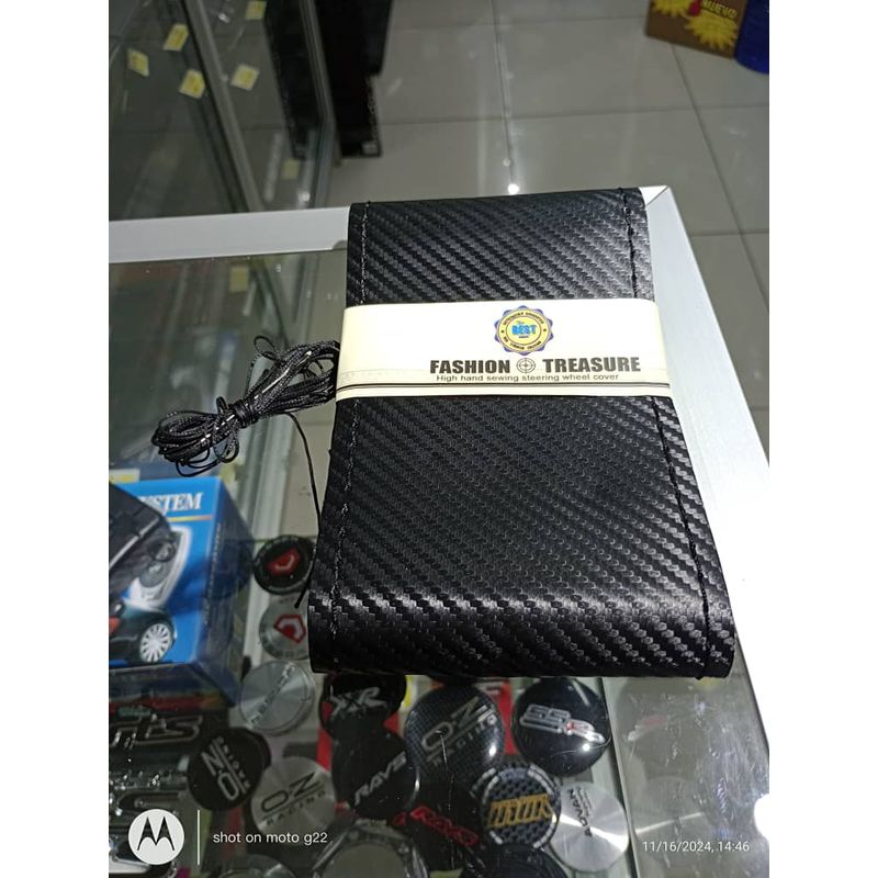 GENERICO - Funda forro Protector volante auto 38cm carbono hilo negro