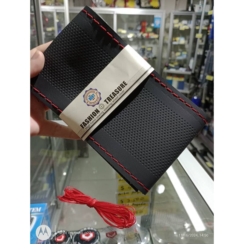 GENERICO - Funda forro Protector volante auto 38cm LISO hilo ROJO