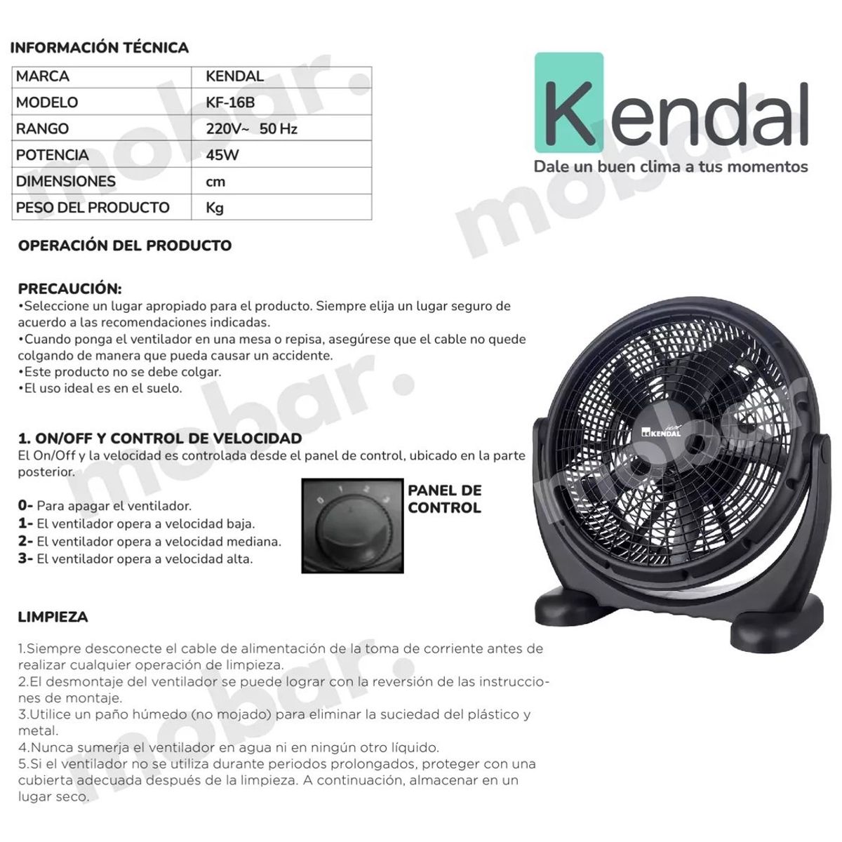 KENDAL - Ventilador Piso Mesa Silencioso Kendal Kf-16b Aspas 40cm 45w