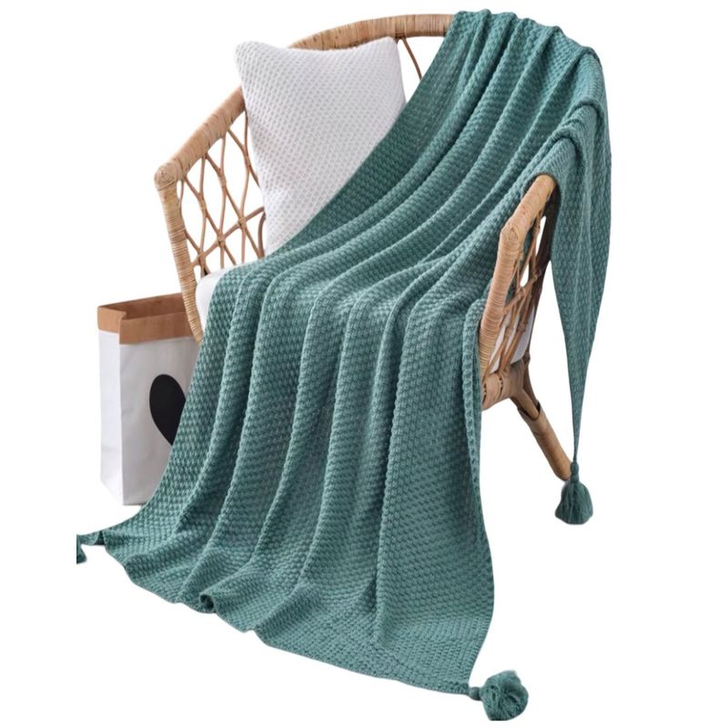 GENERICO - Manta de Lujo con Pompones Ideal para Sofá o Cama D8