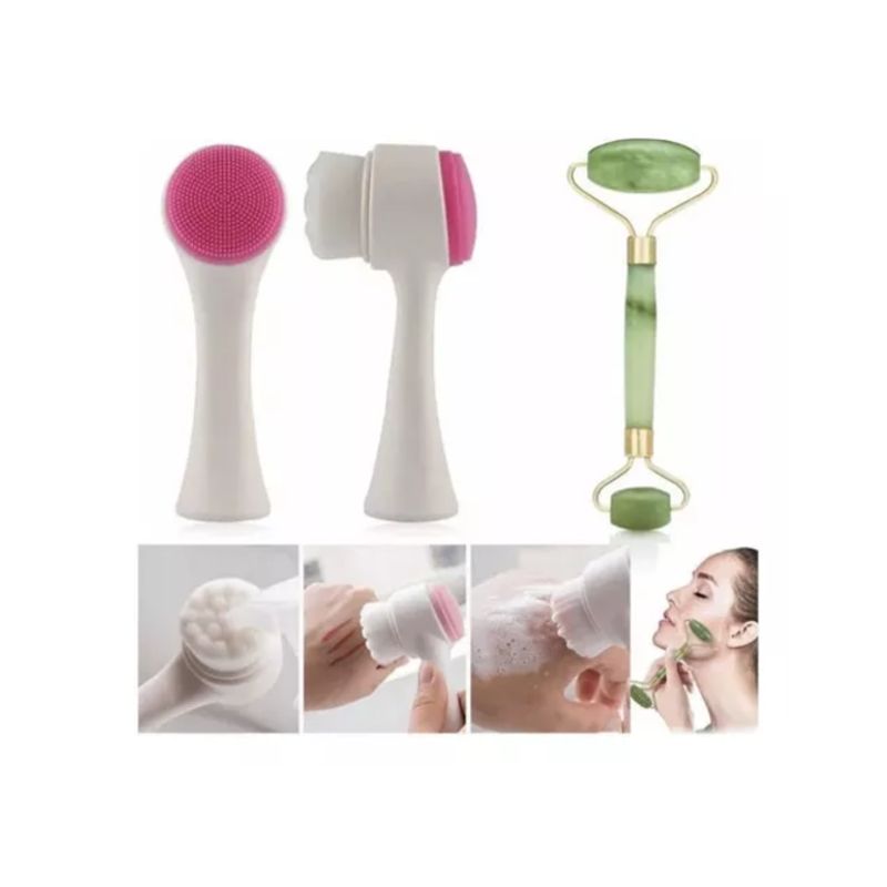 GENERICO - Set Rodillo Masajeador + Cepillo Limpieza Facial Doble