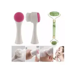 GENERICO - Set Rodillo Masajeador + Cepillo Limpieza Facial Doble