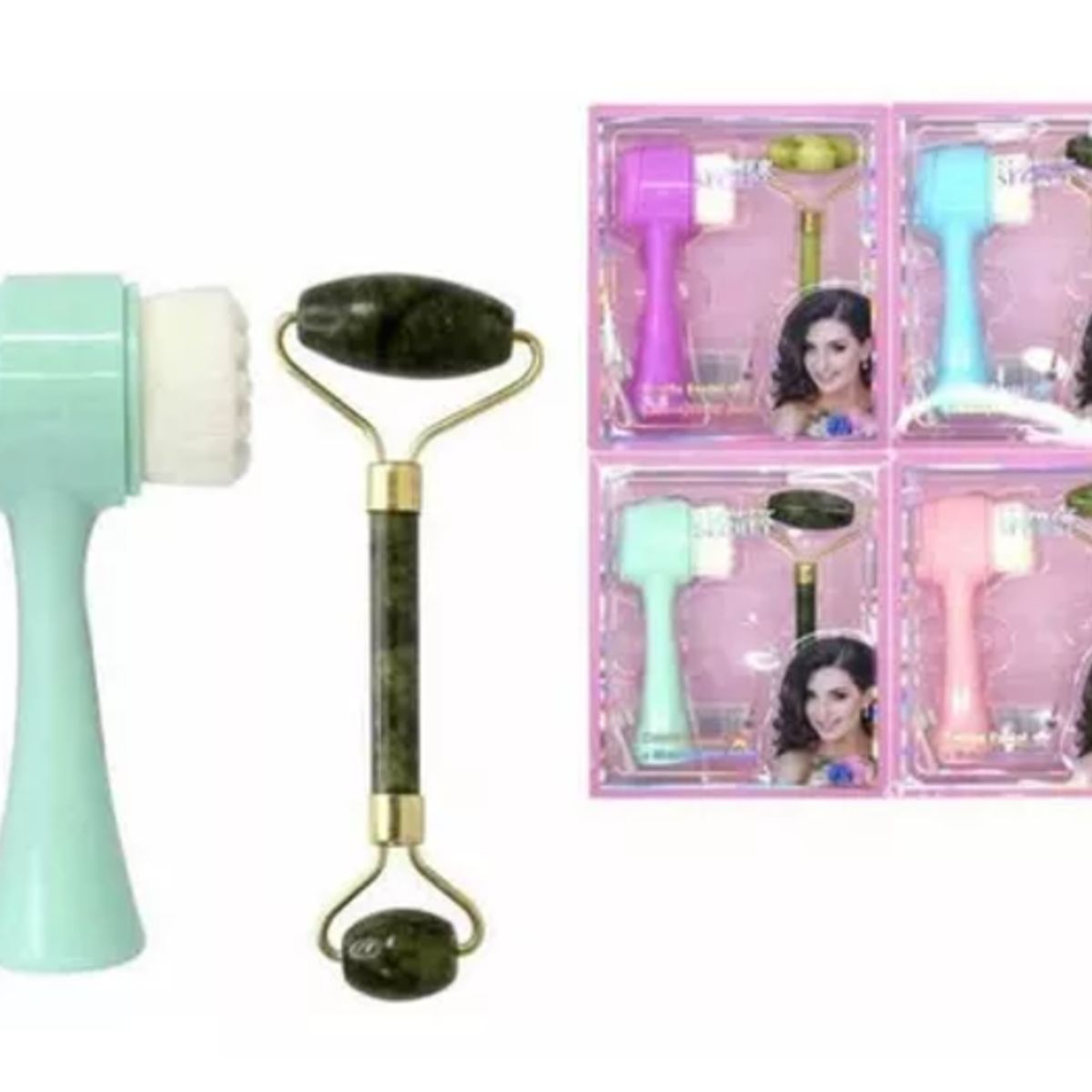 GENERICO - Set Rodillo Masajeador + Cepillo Limpieza Facial Doble