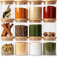 12 Frascos Especias Con Tapa De Bambú + Etiquetas Adhesivas