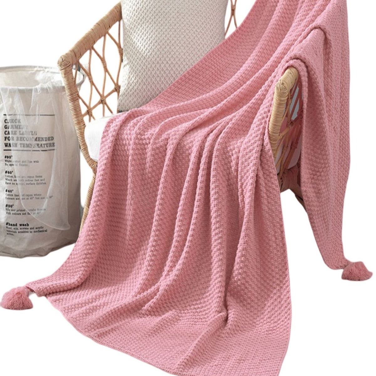 GENERICO - Manta de Lujo con Pompones Ideal para Sofá o Cama D7