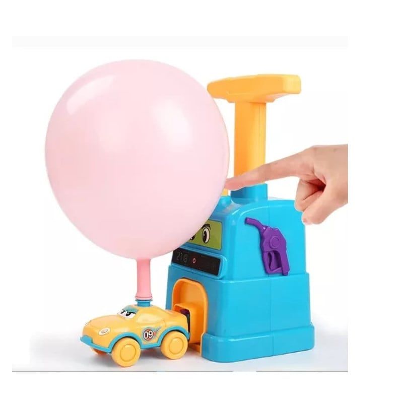 ANGELES DEL HOGAR - Juguete Bombín Inflador Globos Lanzador Auto Azul