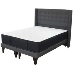 BLOCCARE - Cama Tradicional King +Colchon Premium +Respaldo +Patas Madera 195cm