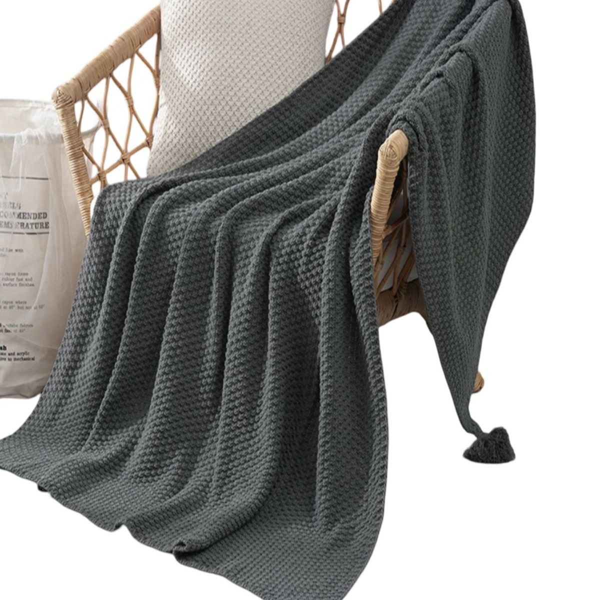 GENERICO - Manta de Lujo con Pompones Ideal para Sofá o Cama D6