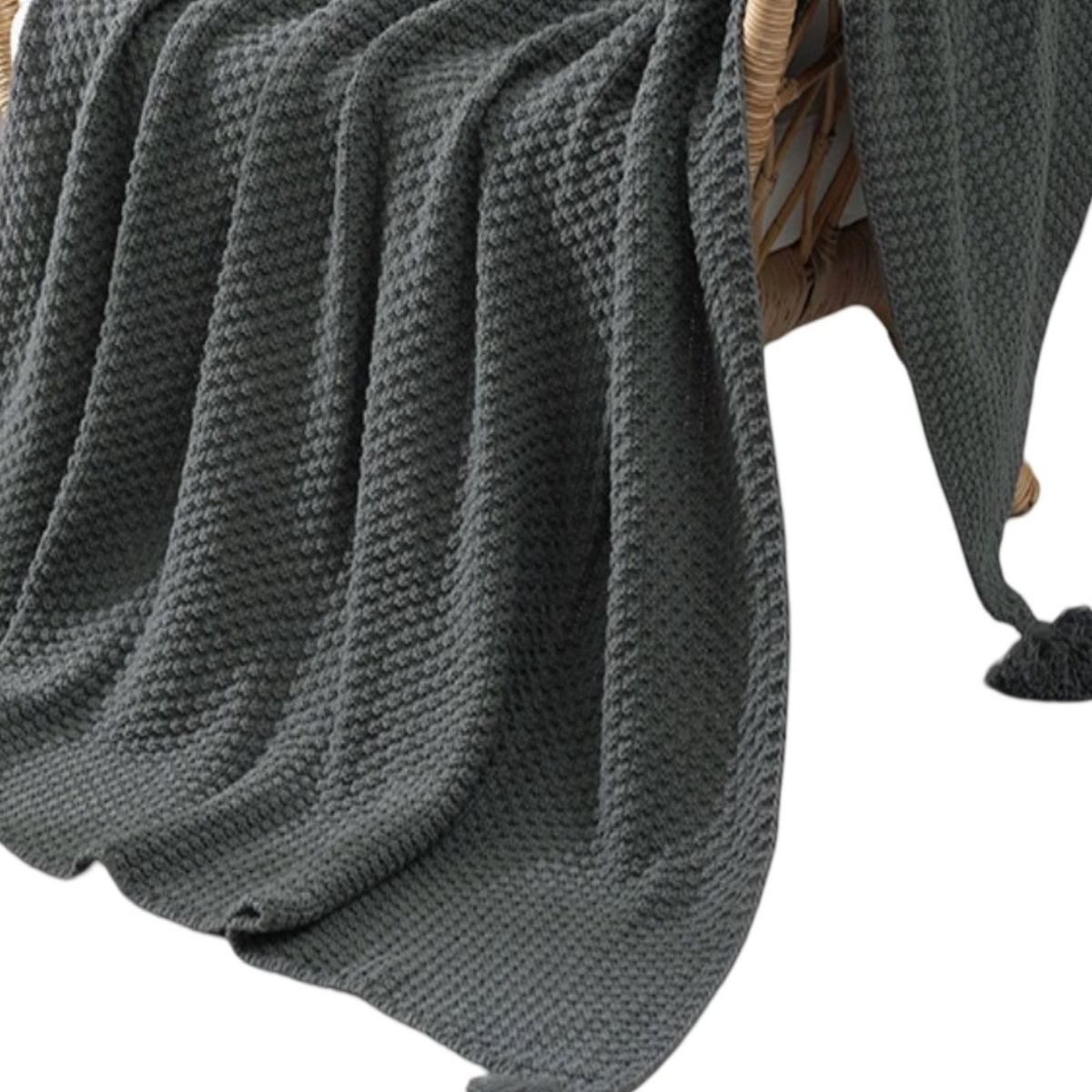 GENERICO - Manta de Lujo con Pompones Ideal para Sofá o Cama D6