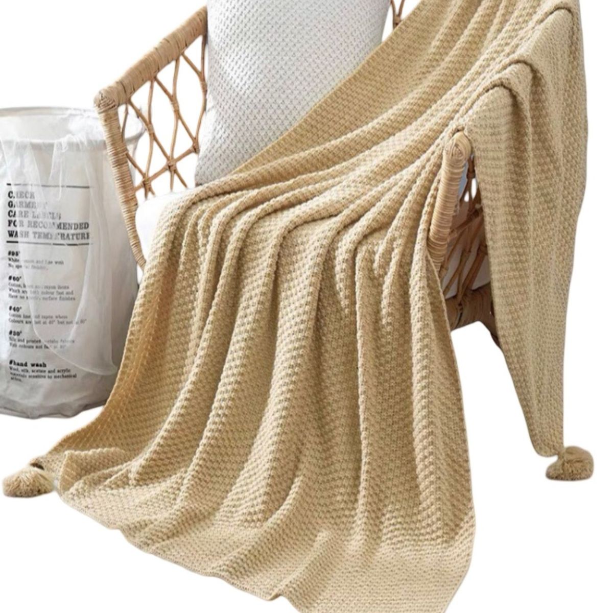 GENERICO - Manta de Lujo con Pompones Ideal para Sofá o Cama D5