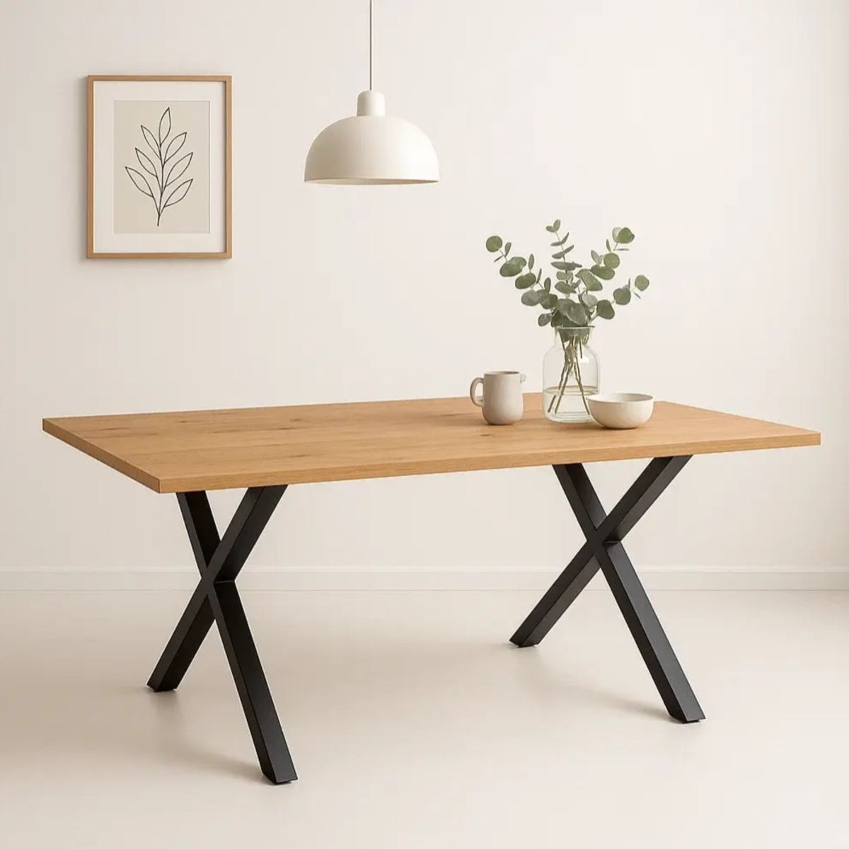 CORI CORI - Comedor Mesa Metal Cross 140x90 + 4 Sillas Capitonne Velvet Negro