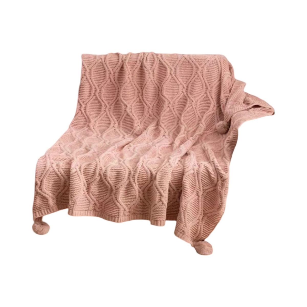 GENERICO - Manta de Lujo con Pompones Ideal para Sofá o Cama D4