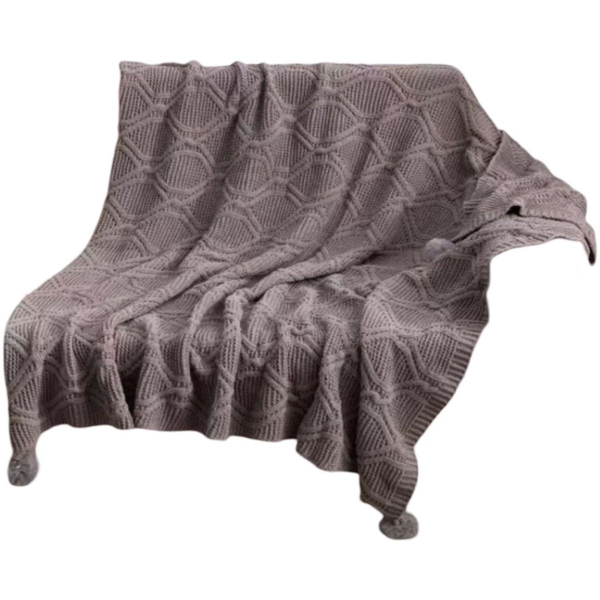 GENERICO - Manta de Lujo con Pompones Ideal para Sofá o Cama D3