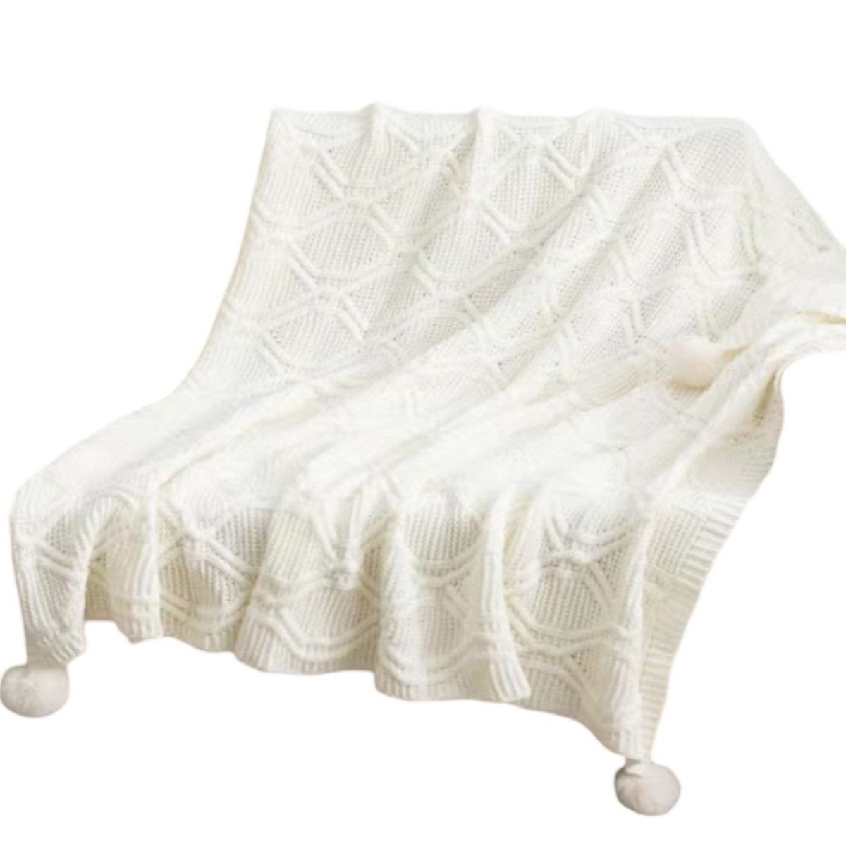 GENERICO - Manta de Lujo con Pompones Ideal para Sofá o Cama D2