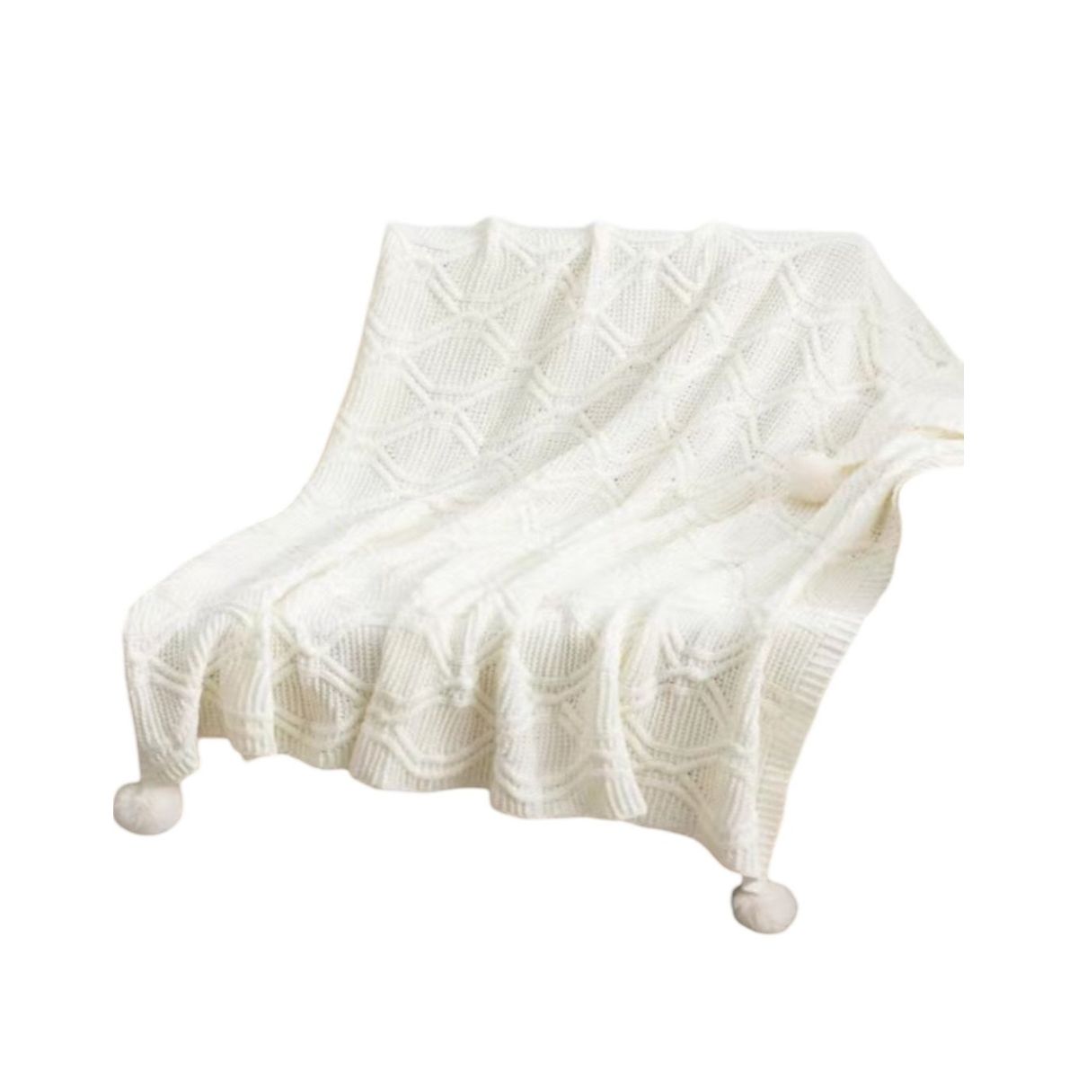 GENERICO - Manta de Lujo con Pompones Ideal para Sofá o Cama D2