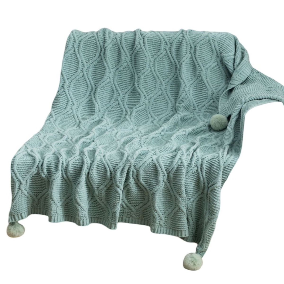 GENERICO - Manta de Lujo con Pompones Ideal para Sofá o Cama D1