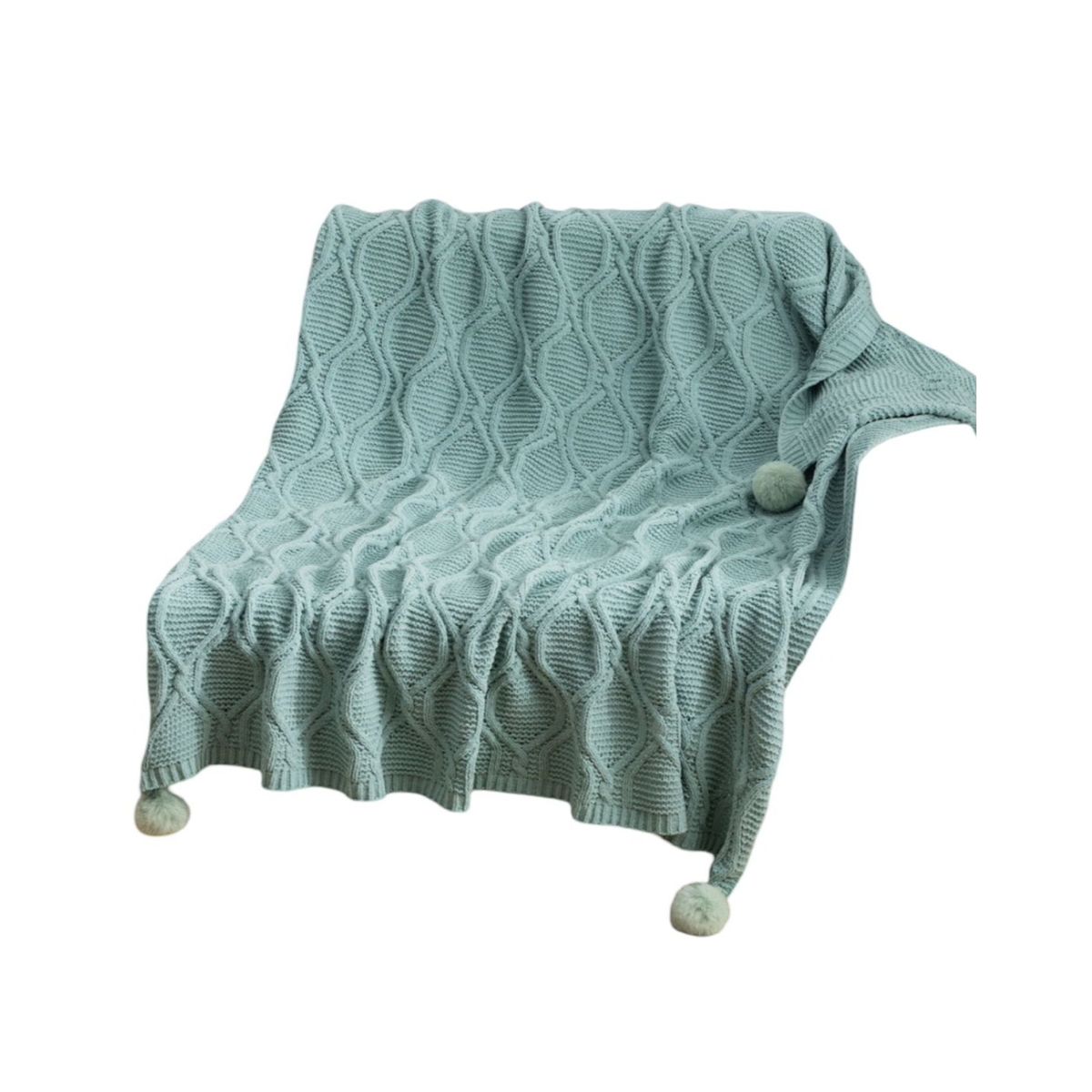 GENERICO - Manta de Lujo con Pompones Ideal para Sofá o Cama D1