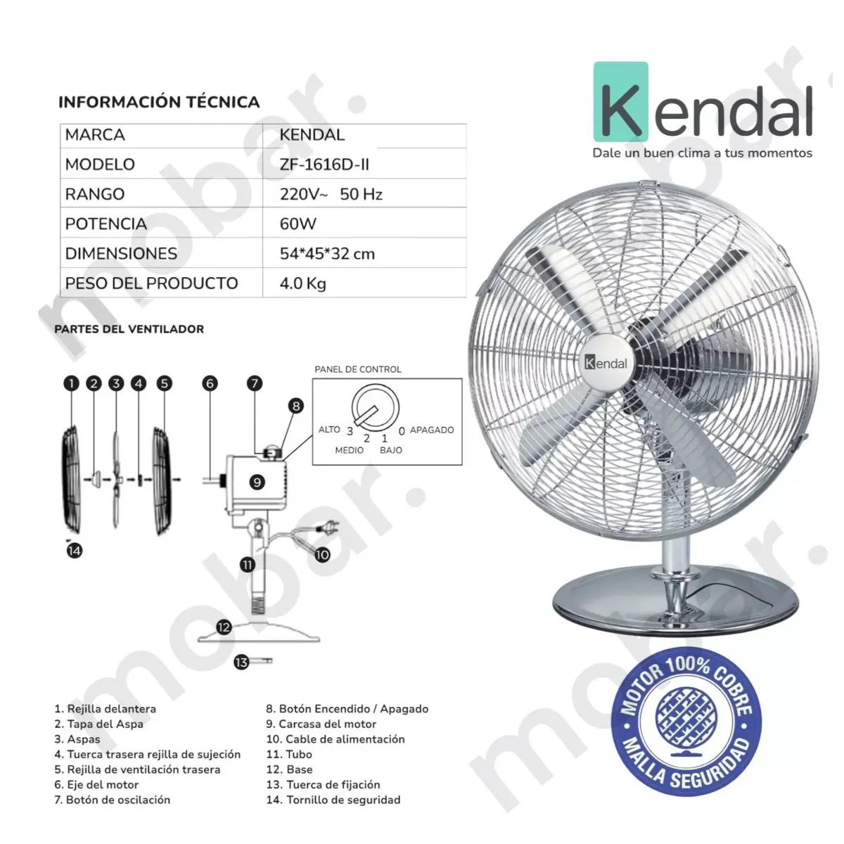 KENDAL - Ventilador De Mesa Silencioso Kendal Zf-1616d Oscilante 16in