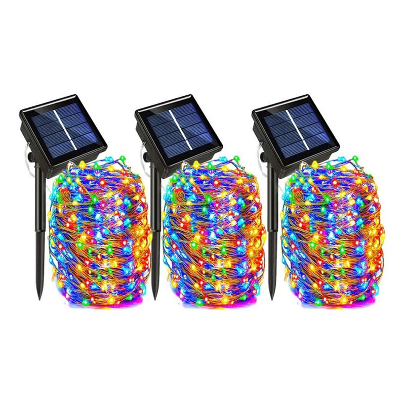GENERICO - X3 Pack Luces Hadas Multicolor 100 Led 10 Metros Guirnalda Solar