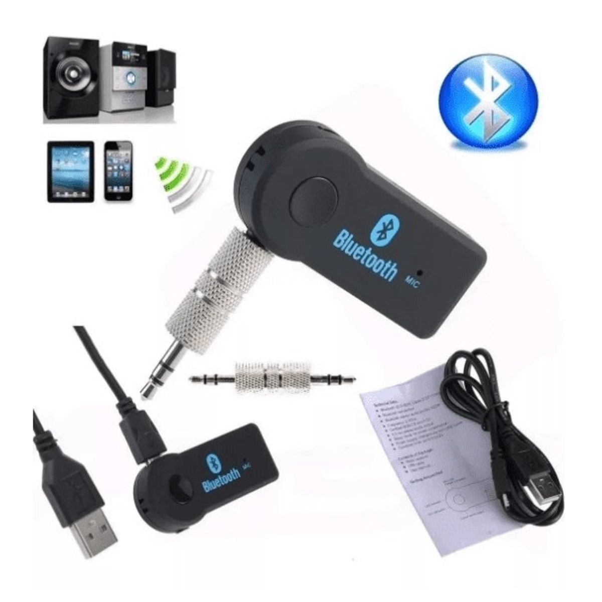 GENERICO - Receptor Bluetooth Auto Inalambrico Recargable Manos Libres